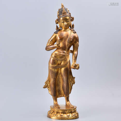 CHINESE GILT BRONZE FIGURE OF GUANYIN