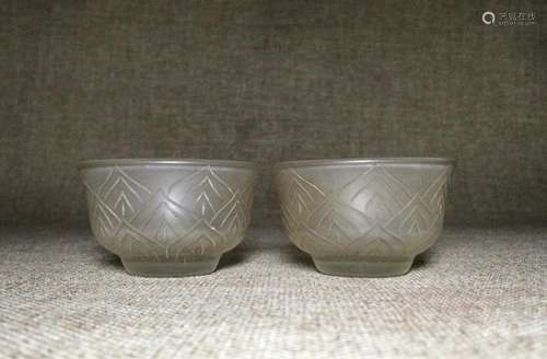 CHINESE PAIR OF CRYSTAL LOTUS CUPS