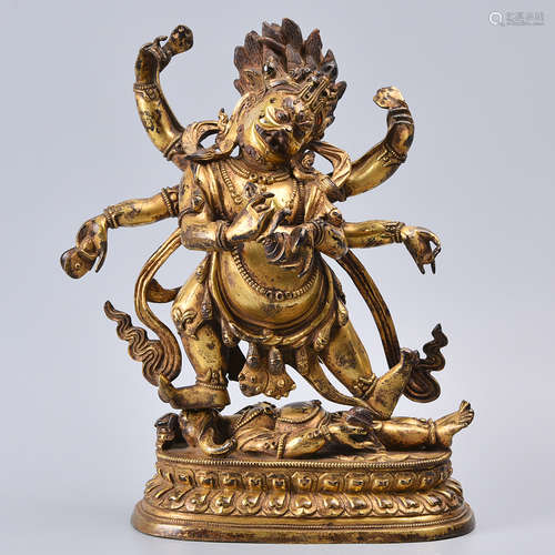 CHINESE GILT BRONZE FIGURE OF MAHAKALA