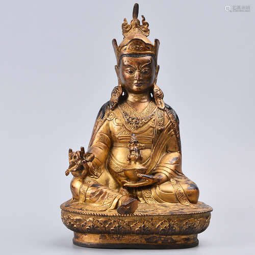 CHINESE GILT BRONZE FIGURE OF PADMASAMBHAVA