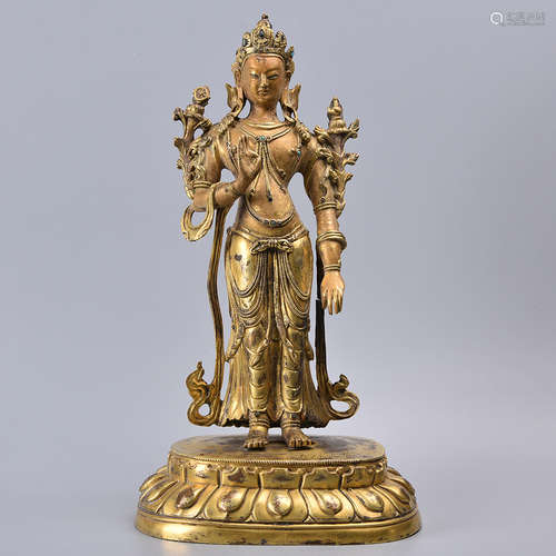 CHINESE GILT BRONZE FIGURE OF AVALOKITESVARA