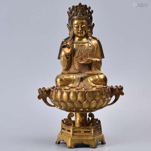 CHINESE GILT BRONZE FIGURE OF GUANYIN