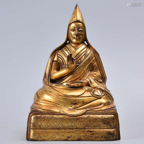 CHINESE GILT BRONZE FIGURE OF TSONGKHAPA