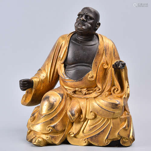 CHINESE GILT BRONZE FIGURE OF LOHAN