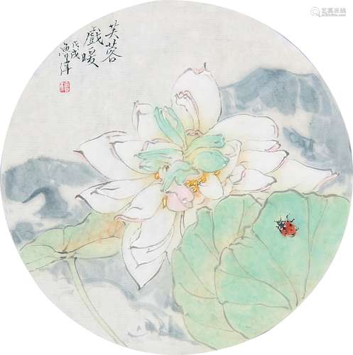 檀鲁伟 （b.1971） 芙蓉戏暖2018年作 设色纸本镜框