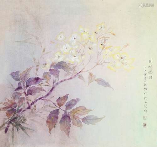 谢敦毅 （b.1979） 湖畔花语 设色纸本未裱