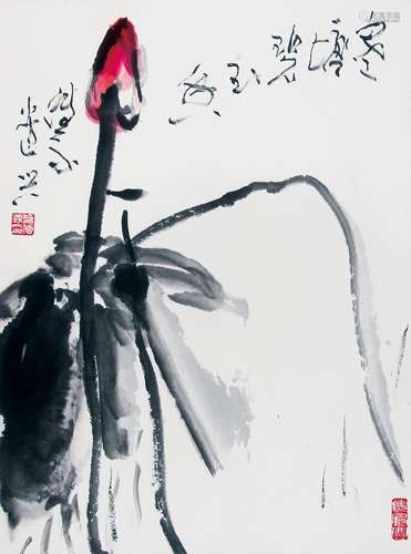 魏传义 （b.1928） 寒塘碧玉香 设色纸本镜框