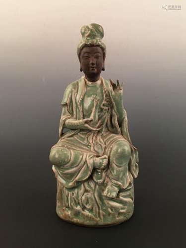 Chinese Green Glazed Guanyin Buddha Statue