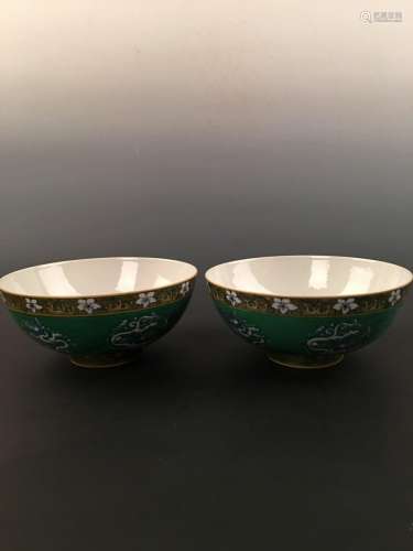 Chinese Green Background Dragon Bowl