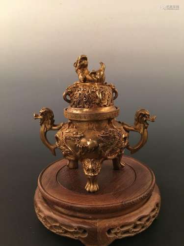 Chinese Gilt Bronze Censer With Xuan De Mark