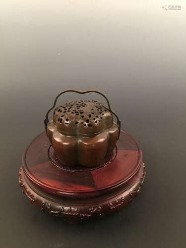 Chinese Bronze Hand Warmer And Lid