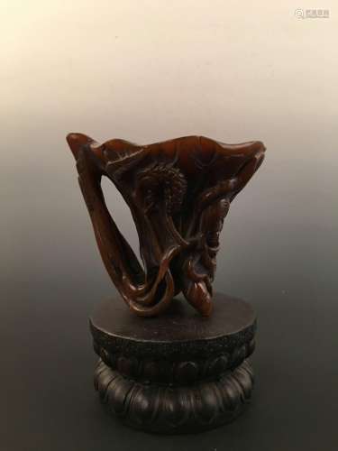 Chinese Ox Horn Carving Wine Cup
