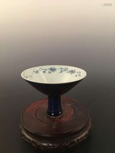 Chinese Blue Glazed Blue &White Stem Bowl