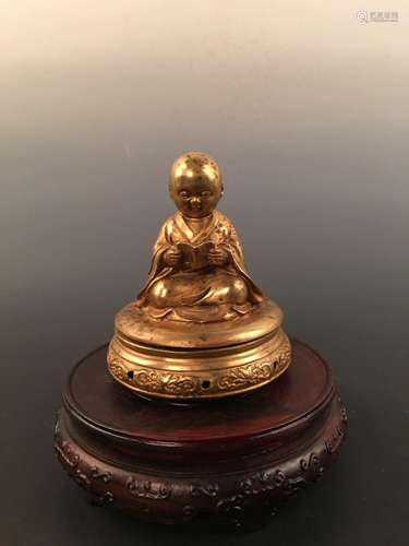 Chinese Gilt Bronze Monk Incense Burner