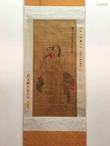 Chinese Hanging Scroll Of Figures With Qiu Ying's Sign