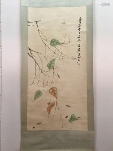 Chinese Hanging Scroll Of Grass And Insect