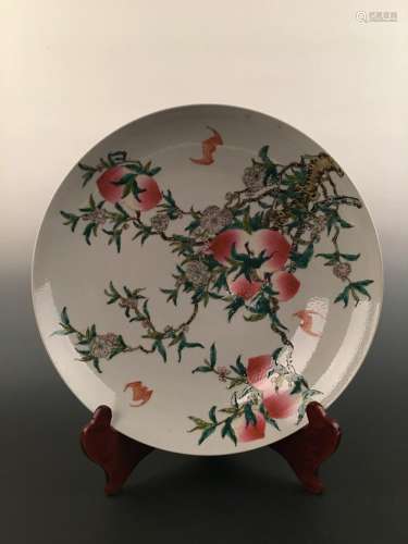 Chinese Famille Rose Platter With Seven Peaches