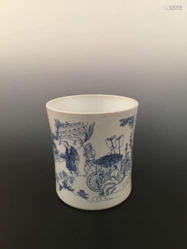 Chinese Blue& White Brushpot With Figures
