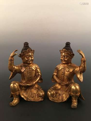 Chinese Gilt Bronze Figure Pair Statue