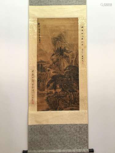 Chinese Hanging Scroll Of Landscape With Zhou Chen's Sign
