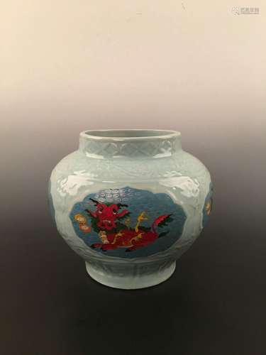 Chinese Celadon Glazed With Enamel Jar