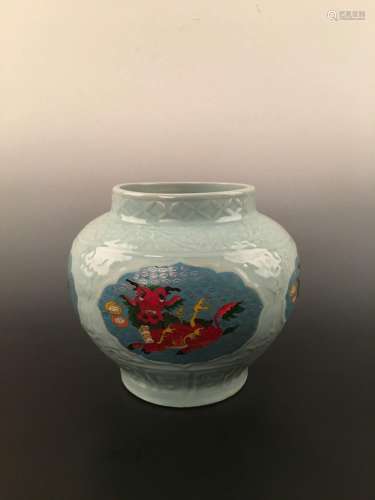 Chinese Celadon Glazed With Enamel Jar