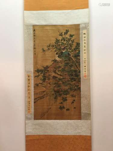 Chinese Hanging Scroll Flower And Bird With Zhang Hong's Sign