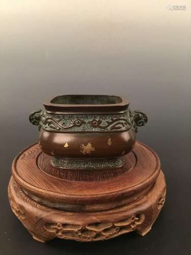 Chinese Bronze With Gilt Dot Censer