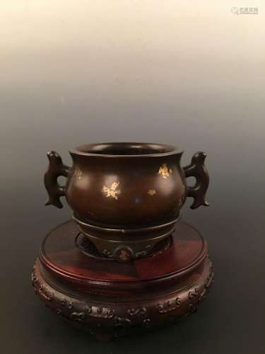 Chinese Bronze Censer With Gilt Dot