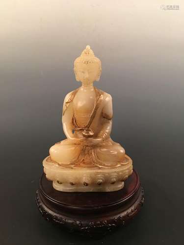 Chinese Gilt Jade Buddha Statue