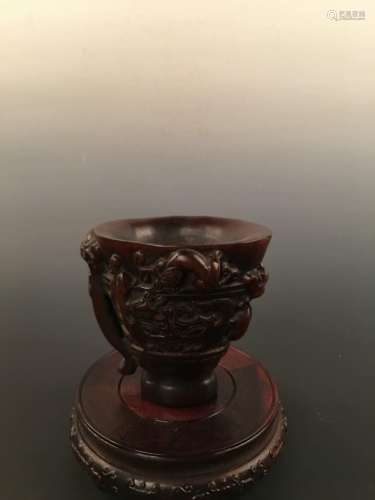 Chinese Ox Horn Carving Wine Cup