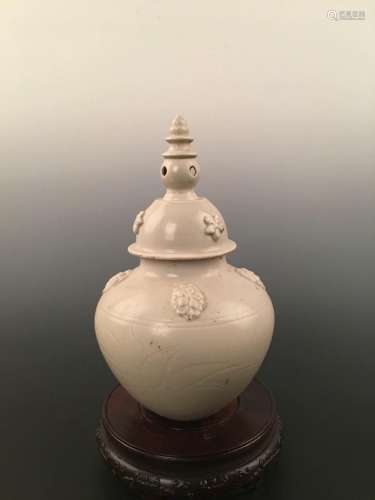 Chinese Ding Ware Jar And Lid With Carved Decorations