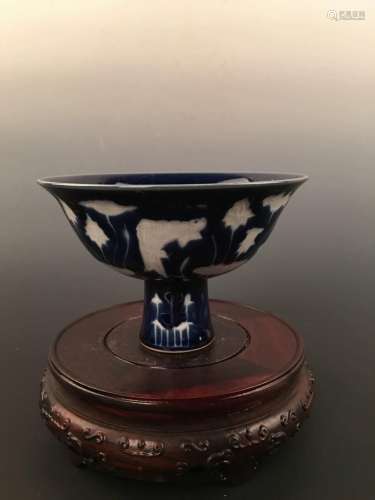 Chinese Blue & White Glazed Stem Bowl