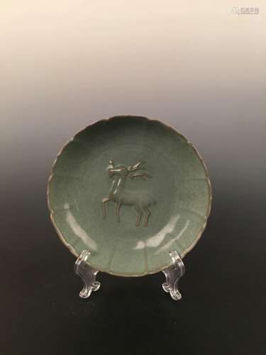 Chinese Long Quan Ware Dish With Deer