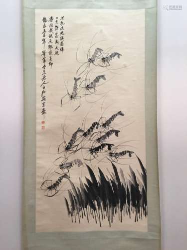 Chinese Hanging Scroll Of Shrimps