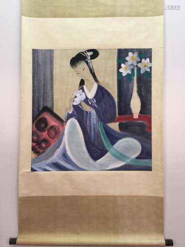 Chinese Hanging Scroll Of Lady