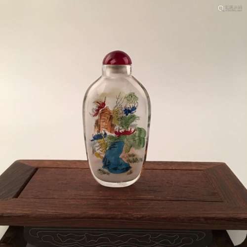 Chinese Inside-Painted Glass Snuff Bottle With Flower &Grass