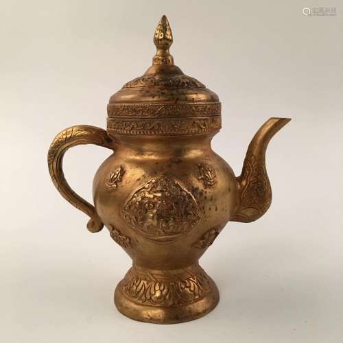 Chinese Gilt Bronze Tea Pot