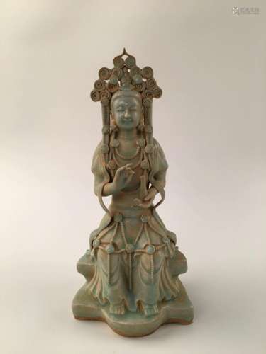 Chinese Celadon Porcelain Guanyin Statue