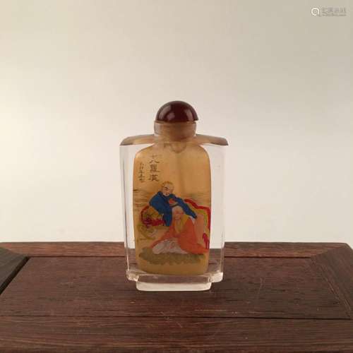 Chinese Inside-Painted Glass Snuff Bottle With Eighteen Luohan
