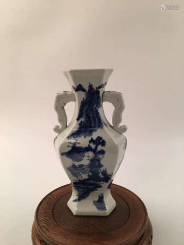 Chinese Blue & White Landscape Vase