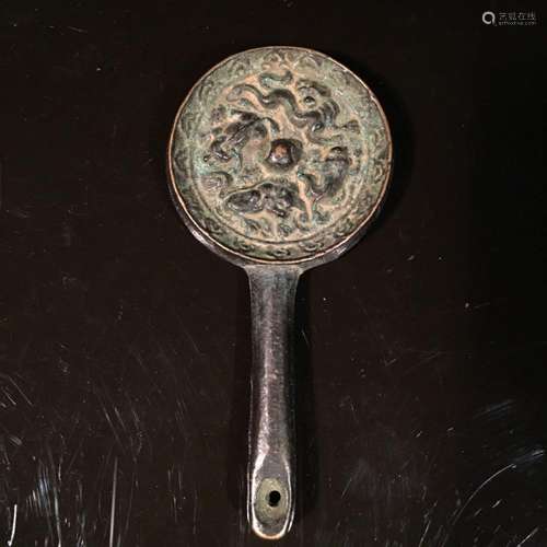 Chinese Bronze Mirror With Handle