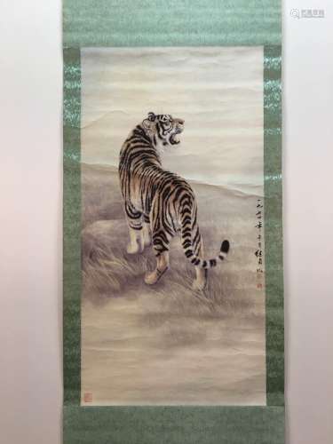 Chinese Hanging Scroll Of Tiger