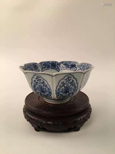 Chinese Blue& White Bowl With Shou Characters And Yong Zheng Mark