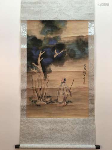 Chinese Hanging Scroll Of Figure With Zhang Da Qian's Sign