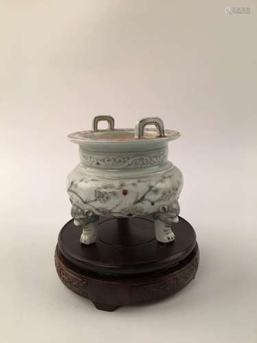 Chinese Copper-Red Porcelain Li-Shape Censer