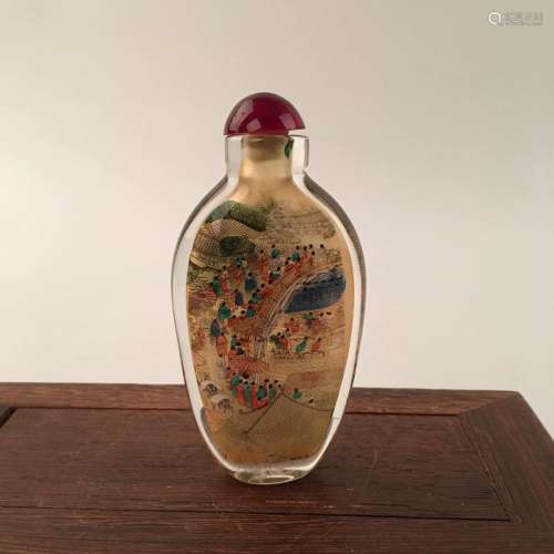 Chinese Inside-Painted Glass Snuff Bottle With Street Scene
