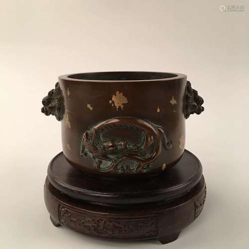 Chinese Bronze With Gilt Dot Censer