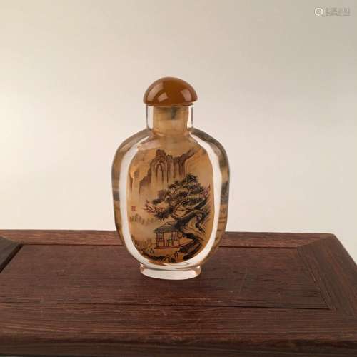 Chinese Inside-Painted Glass Snuff Bottle With Landscape