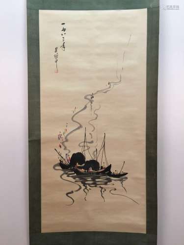 Chinese Hanging Scroll Of Landscape With Wu Guan Zhong's Sign